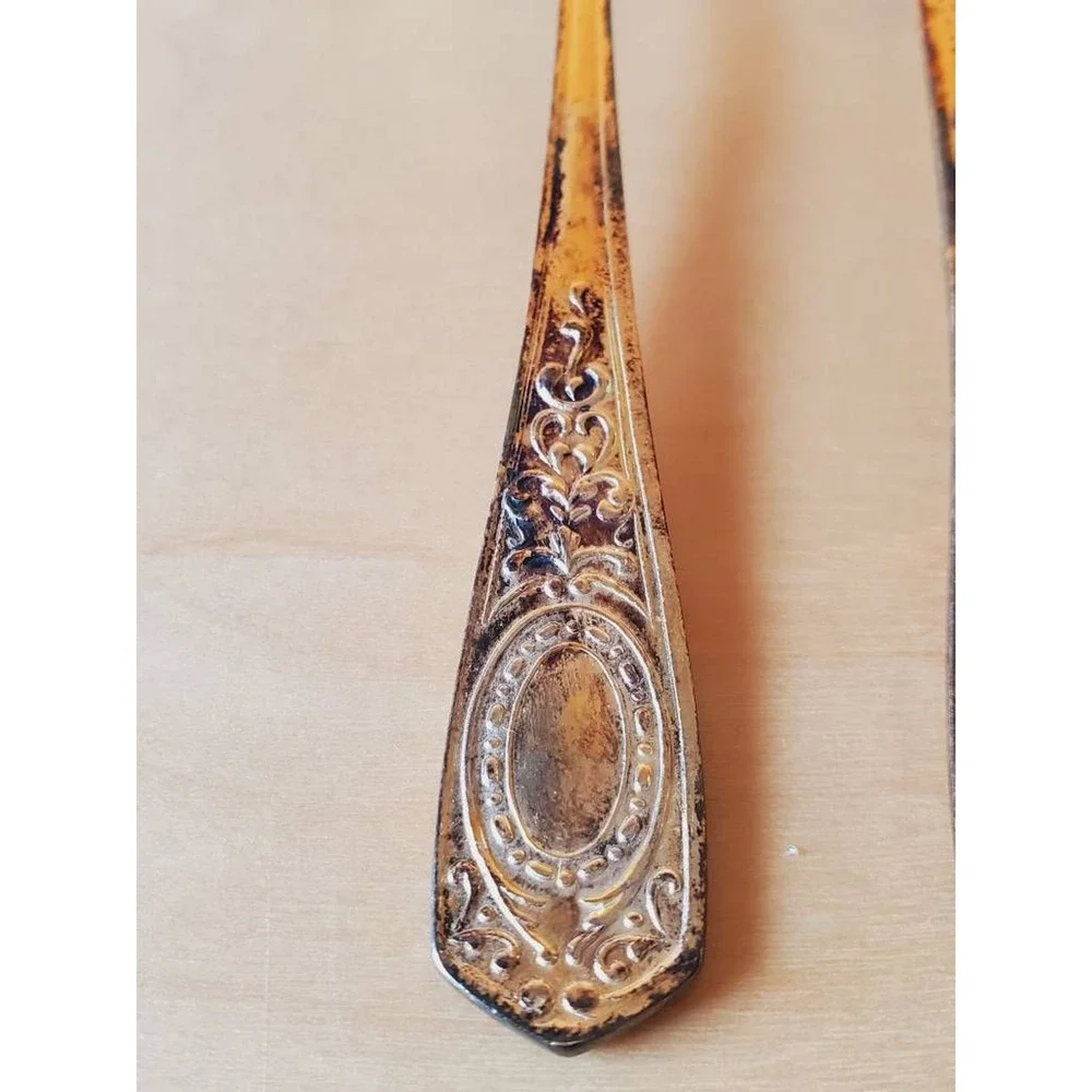 Set of 6 Spoons Elegant Design Silver Gold Tarnished With Box New